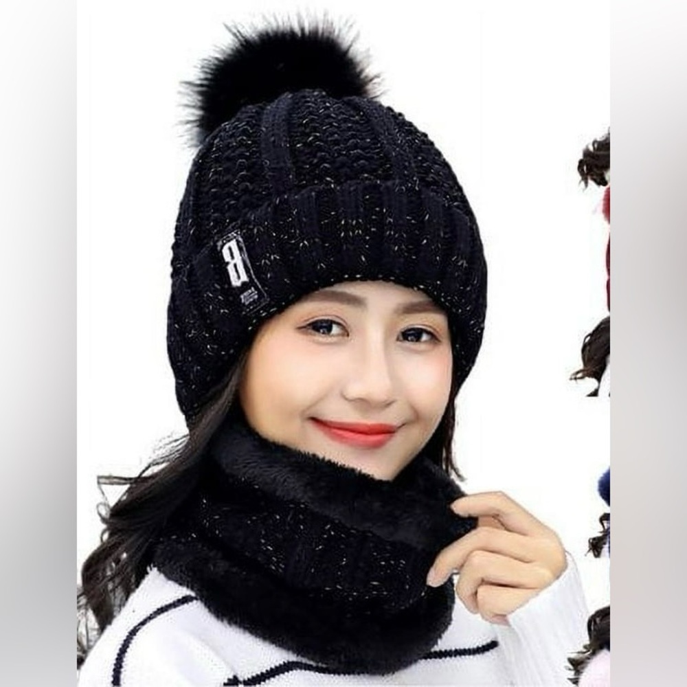 Winter Beanie Hat Scarf Set, Muffler Winter Cap Thick Fleece Lined Skull Cap Hat